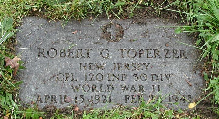 Grave marker of Corporal Robert G. Toperzer at New Camden Cemetery, Camden NJ