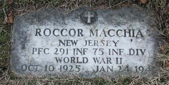 Grave of Private First Class Rocco R. Macchia at Calvary Cemetery, Cherry Hill NJ