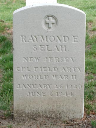 Grave marker of Corporal Raymond E. Selah at Beverly National Cemetery, Beverly NJ