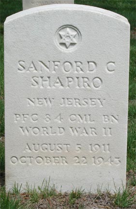 Memorial marker for Private First Class Sanford C. Shapiro at Beverly National Cemetery