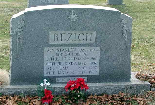 Grave of Sergeant Stanley J. Bezich at Calvary Cemetery, Cherry Hill NJ