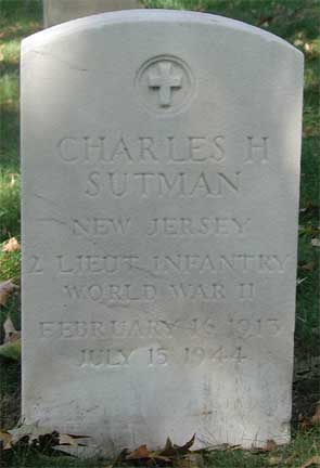 Grave marker of 2nd Lt. Charles H. Sutman, Beverly National Cemetery, Beverly NJ