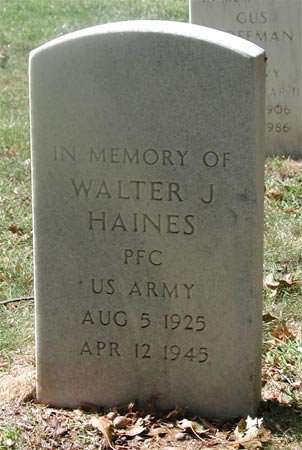Grave marker for Walter J. Haines at Beverly National Cemetery, Beverly NJ