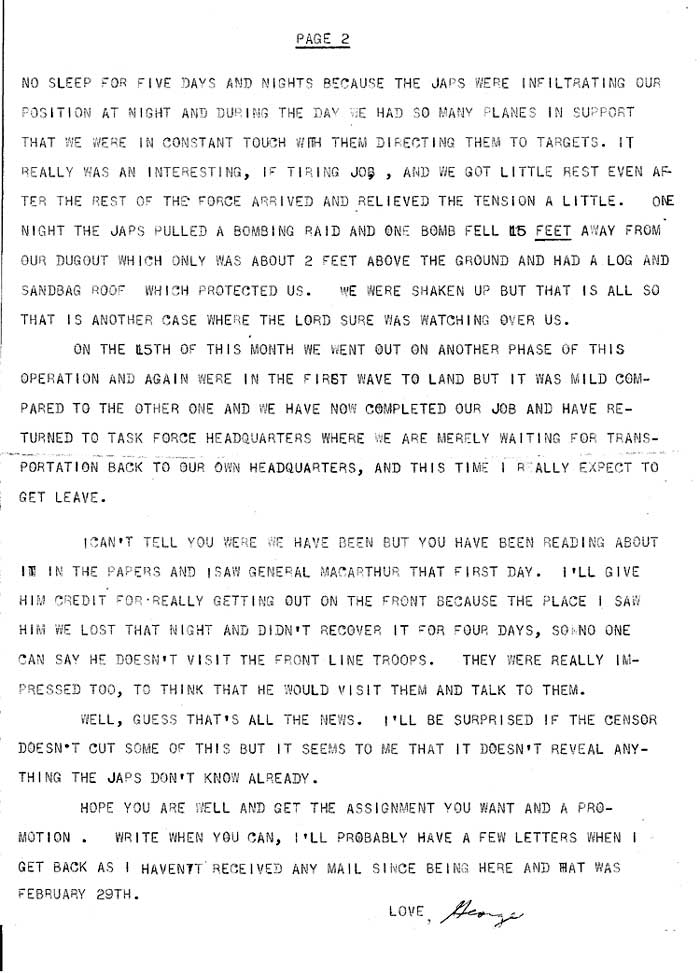 Last letter home from Captain George F. Frederick, page 2, March 22, 1944