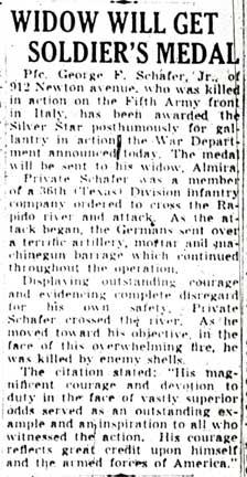 Widow Will Get Soldier's Medal, Camden Courier-Post, April 22, 1944