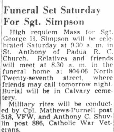 Funeral Set Saturday For Sgt. Simpson, Camden Courier-Post, April 7, 1949