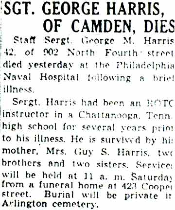 Camden Courier-Post obituary for Sgt. George M. Harris, September 24, 1942