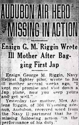 Camden Courier-Post, January 8, 1944 — Audubon Air Hero Missing in Action (part 1)