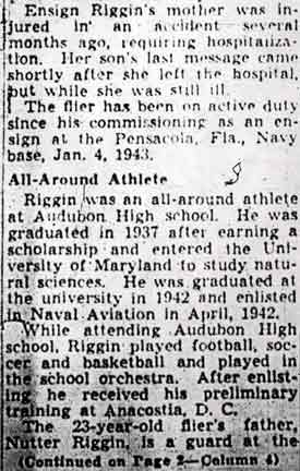 Camden Courier-Post, January 8, 1944 — Audubon Air Hero Missing in Action (part 2)