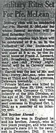 Military Rites Set for Pfc. McLean, Camden Courier-Post, April 27, 1948