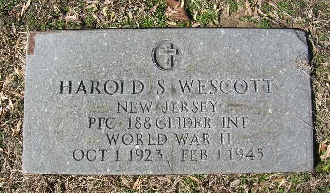 Grave of Harold S. Wescott at Bethel Methodist Episcopal Church Cemetery, Sewell, NJ