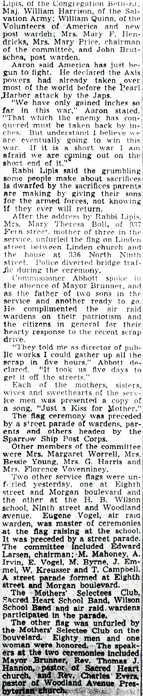 Service flag ceremony for Harry Holmes Bradway, Camden, 1942