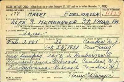 Harry Edelmayer draft card, February 16, 1942, front