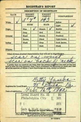 Harry Edelmayer draft card, February 16, 1942, back