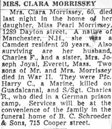 Mrs. Clara Morrissey obituary — 1289 Dayton Street