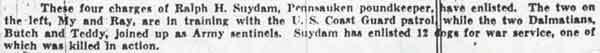 Camden Courier-Post, February 4, 1943 — caption for dog war service photo