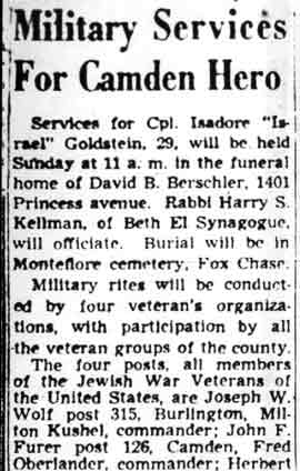Military Services For Camden Hero - Camden Courier-Post August 13, 1948