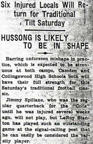 Camden Courier-Post, October 27, 1936 — football article mentioning Jimmy Spillane