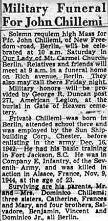 John Chillemi Obituary, Camden Courier-Post, May 5, 1948.