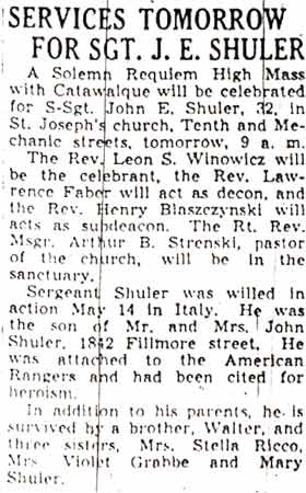 Services Tomorrow for Sgt. J. E. Shuler, Camden Courier-Post, June 13, 1944