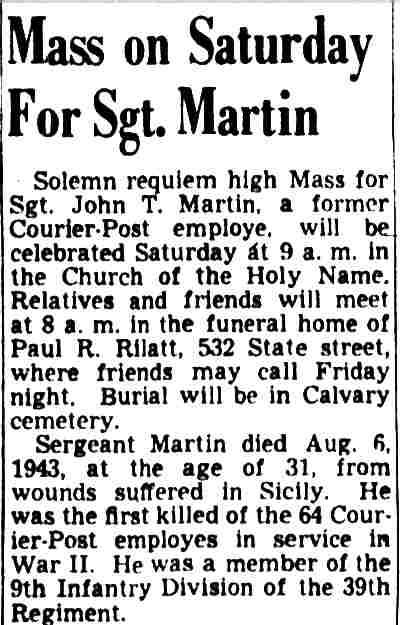 Mass on Saturday For Sgt. Martin — Camden Courier-Post, July 28, 1948, part 1