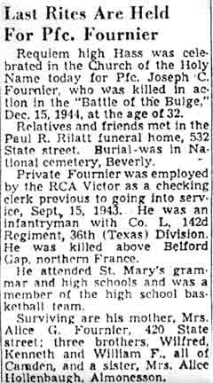 Last Rites Are Held For Pfc. Fournier — Camden Courier-Post, May 19, 1948