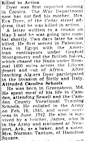 Camden Grid Star Killed by Bomb Blast in England — Camden Courier-Post, June 16, 1944, part 3