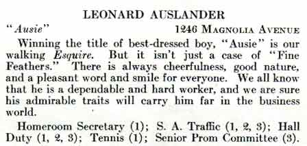 Leonard Auslander, Woodrow Wilson High School yearbook, Class of 1938, full page