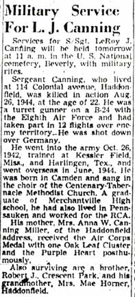 Camden Courier-Post, December 6, 1948 — Military Service For L. J. Canning