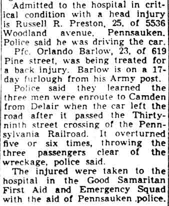 Sailor Dies, 2 Hurt As Auto Overturns — Camden Courier-Post, July 21, 1945, part 2