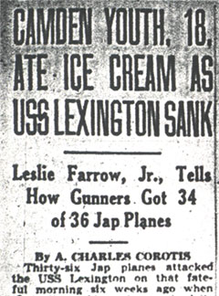 Camden Youth, 18, Ate Ice Cream As USS Lexington Sank — Camden Courier-Post, June 23, 1942, part 1