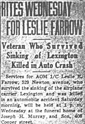 Rites Wednesday For Leslie Farrow — Camden Courier-Post, July 23, 1945, part 1