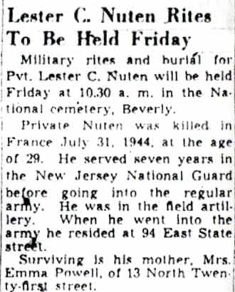 Lester C. Nuten Rites To Be Held Friday — Camden Courier-Post, June 1, 1949