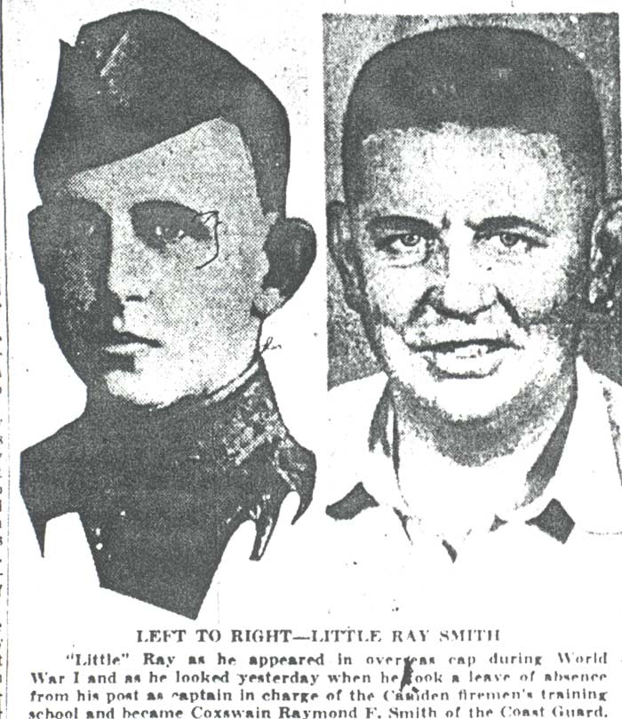 Little Ray Smith in overseas cap (World War I) and as Coast Guard coxswain, 1942