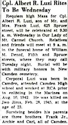 Obituary: Cpl. Albert R. Luzi Rites To Be Wednesday