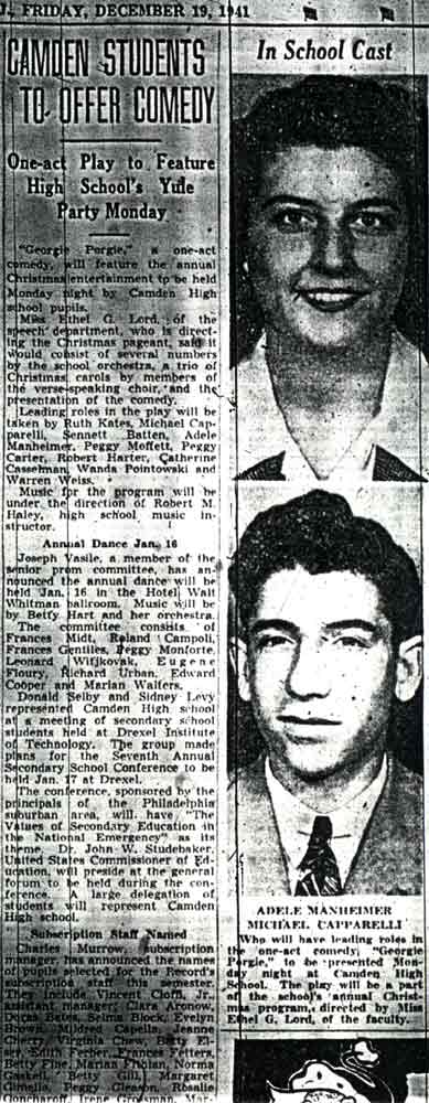 Camden Students to Offer Comedy — Camden Courier-Post, December 19, 1941