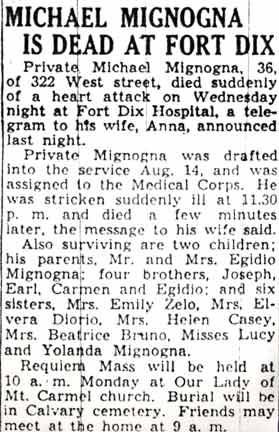 Camden Courier-Post, October 24, 1942 — Michael Mignogna Is Dead at Fort Dix