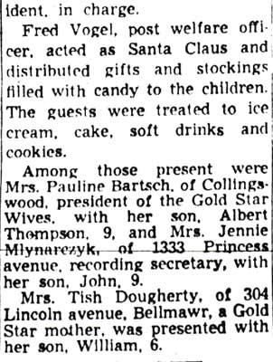 Camden Courier-Post, December 24, 1951 — article continuation mentioning Jennie Mlynarczyk