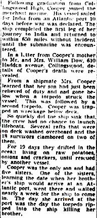 Richard A. Cooper Victim of Torpedo, continued