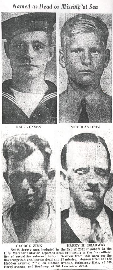 Named as Dead or Missing at Sea — Neil Jensen, Nicholas Hetz, George Zink, Harry H. Bradway