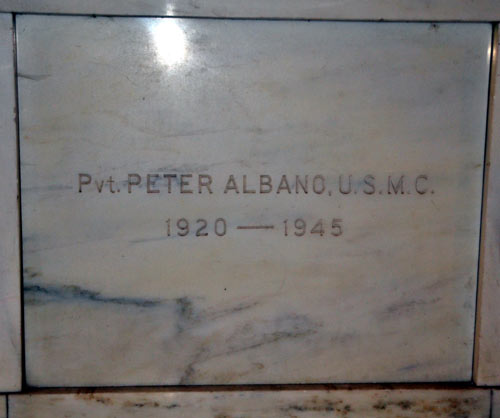 Memorial marker for Pvt. Peter Albano, USMC, at Harleigh Mausoleum, Camden, NJ
