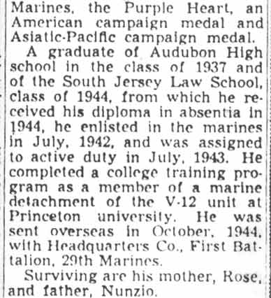 Pvt. Peter Albano Rites Set for Saturday — Camden Courier-Post, March 17, 1949 (part 2)