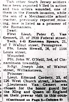 Camden Courier-Post June 21, 1944 — South Jersey Soldiers Dead and Wounded