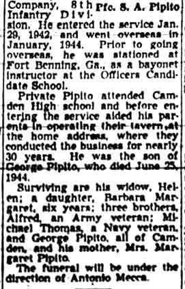 Obituary for Pfc. Stephen A. Pipito, Camden Courier-Post, July 8, 1948 — continued
