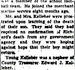 Son of Harry Kelleher Killed When U-Boat Torpedoes Ship, continued