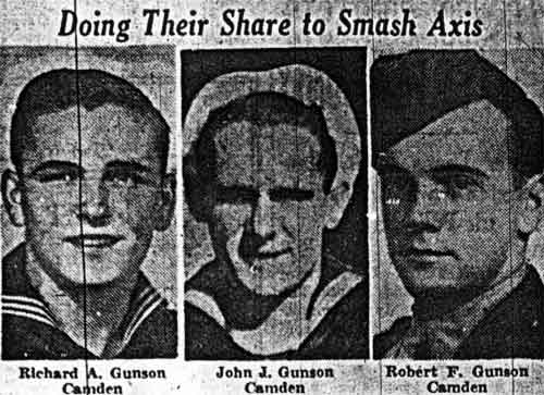 Photo caption: Doing Their Share to Smash Axis — Richard A. Gunson, John J. Gunson, Robert F. Gunson