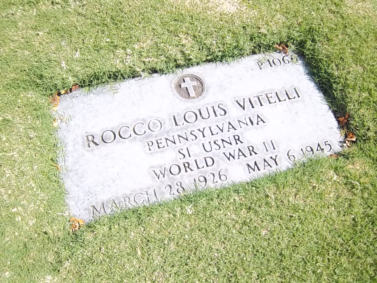 Memorial marker of Seaman First Class Rocco Louis Vitelli at the National Memorial Cemetery of the Pacific, Honolulu, Hawaii