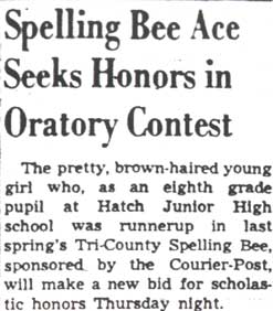 Spelling Bee Ace Seeks Honors in Oratory Contest — Camden Courier-Post, February 14, 1950