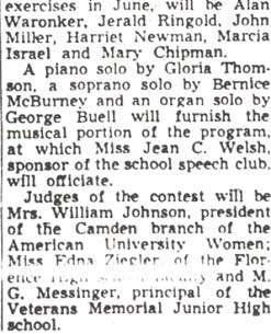 Spelling Bee Ace Seeks Honors in Oratory Contest — Camden Courier-Post, February 14, 1950