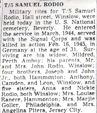 Camden Courier-Post, April 22, 1949 — T/5 Samuel Rodio